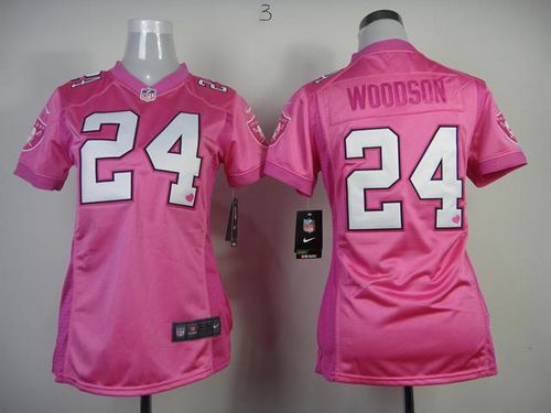 Nike Raiders #24 Charles Woodson Pink New Women's Be Luv'd Stitched NFL Elite Jersey