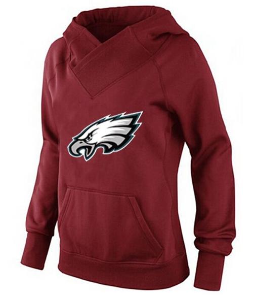 Women's Philadelphia Eagles Logo Pullover Hoodie Red-1 - Click Image to Close