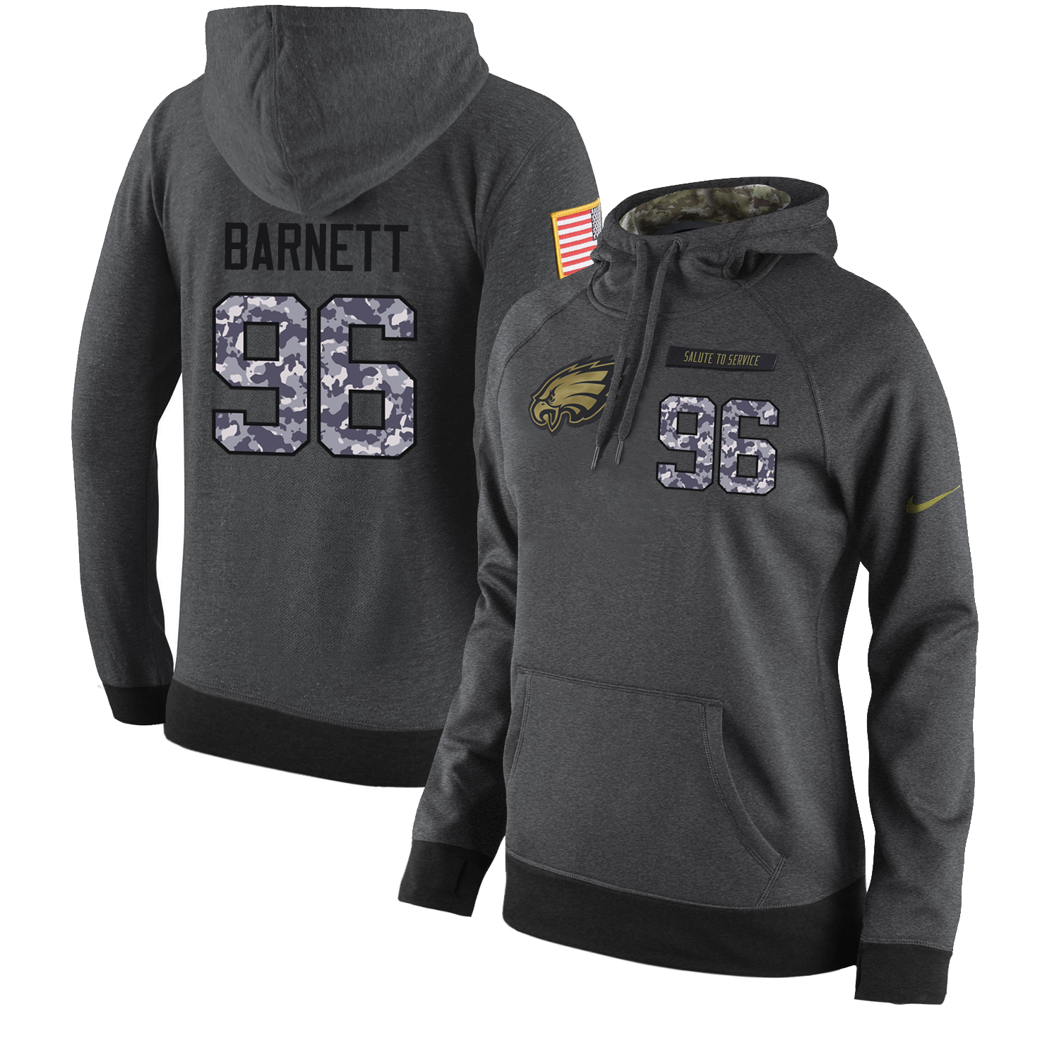 NFL Women's Nike Philadelphia Eagles #96 Derek Barnett Stitched Black Anthracite Salute to Service Player Performance Hoodie