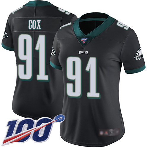 Eagles #91 Fletcher Cox Black Alternate Women's Stitched Football 100th Season Vapor Limited Jersey