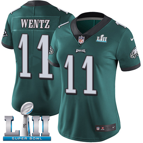 Nike Eagles #11 Carson Wentz Midnight Green Team Color Super Bowl LII Women's Stitched NFL Vapor Untouchable Limited Jersey - Click Image to Close