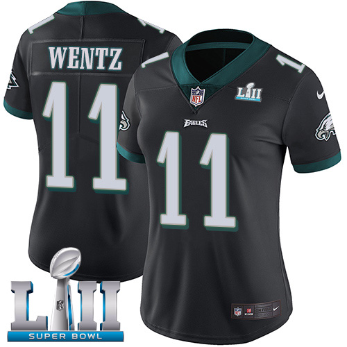 Nike Eagles #11 Carson Wentz Black Alternate Super Bowl LII Women's Stitched NFL Vapor Untouchable Limited Jersey - Click Image to Close