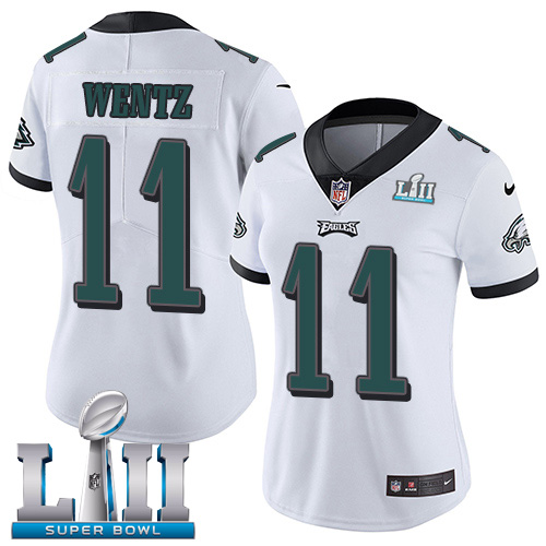 Nike Eagles #11 Carson Wentz White Super Bowl LII Women's Stitched NFL Vapor Untouchable Limited Jersey - Click Image to Close