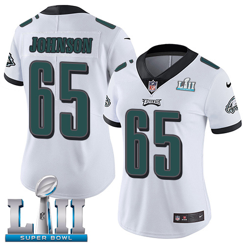 Nike Eagles #65 Lane Johnson White Super Bowl LII Women's Stitched NFL Vapor Untouchable Limited Jersey - Click Image to Close