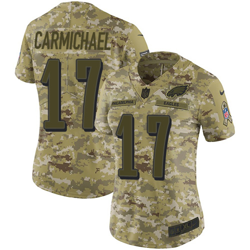 Nike Eagles #17 Harold Carmichael Camo Women's Stitched NFL Limited 2018 Salute to Service Jersey - Click Image to Close