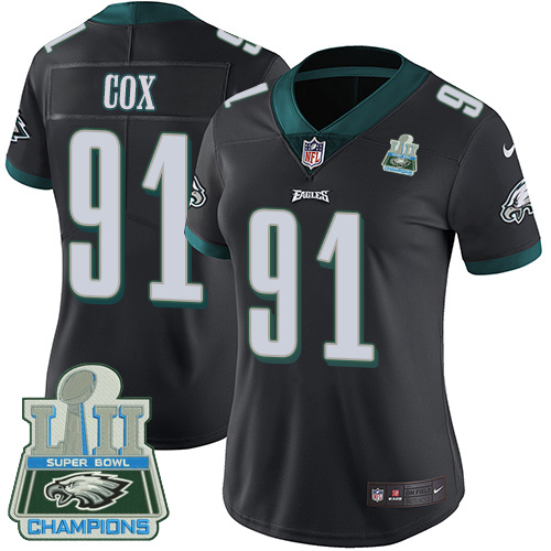 Nike Eagles #91 Fletcher Cox Black Alternate Super Bowl LII Champions Women's Stitched NFL Vapor Untouchable Limited Jersey