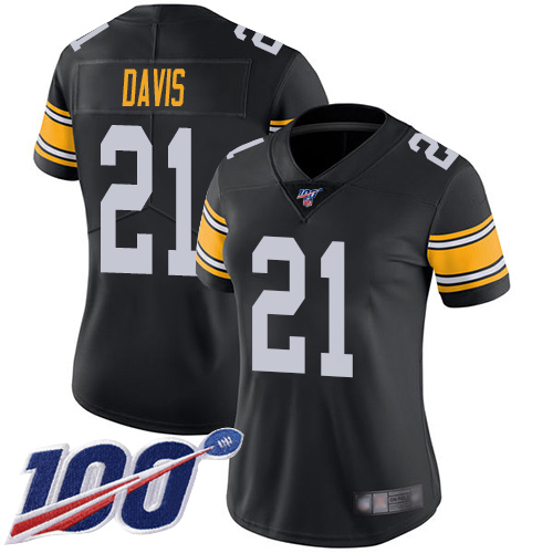 Steelers #21 Sean Davis Black Alternate Women's Stitched Football 100th Season Vapor Limited Jersey - Click Image to Close