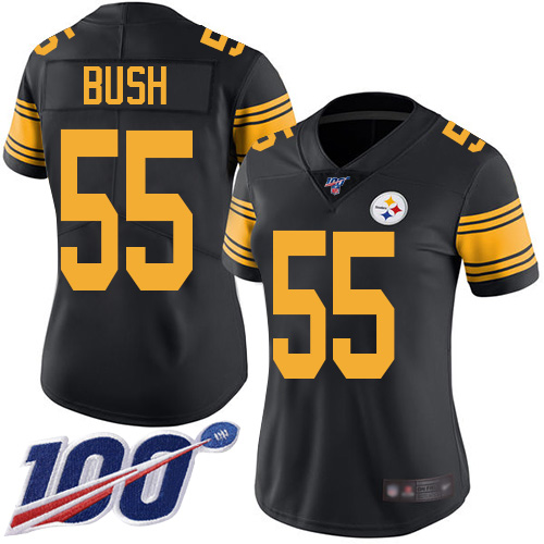 Steelers #55 Devin Bush Black Women's Stitched Football Limited Rush 100th Season Jersey - Click Image to Close