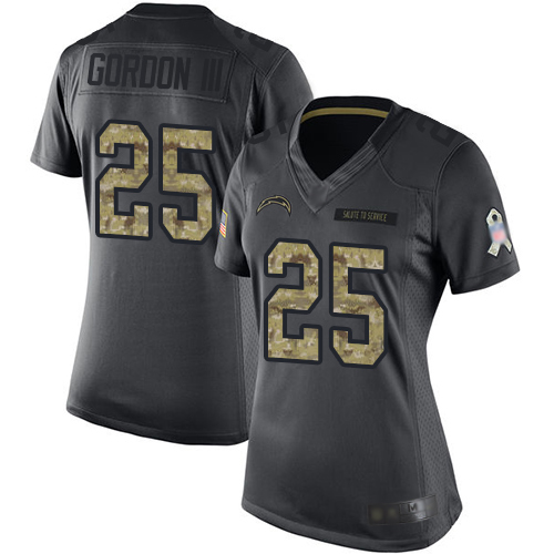 Chargers #25 Melvin Gordon III Black Women's Stitched Football Limited 2016 Salute to Service Jersey - Click Image to Close