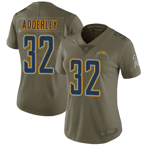 Chargers #32 Nasir Adderley Olive Women's Stitched Football Limited 2017 Salute to Service Jersey - Click Image to Close