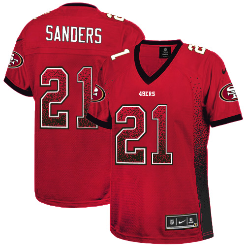 Nike 49ers #21 Deion Sanders Red Team Color Women's Stitched NFL Elite Drift Fashion Jersey - Click Image to Close