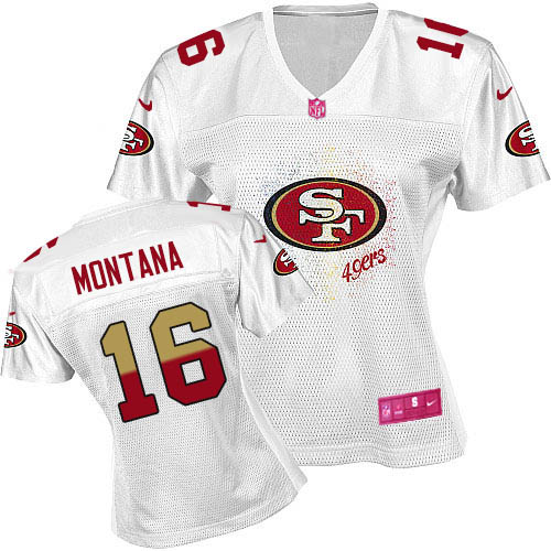 Nike 49ers #16 Joe Montana White Women's Fem Fan NFL Game Jersey