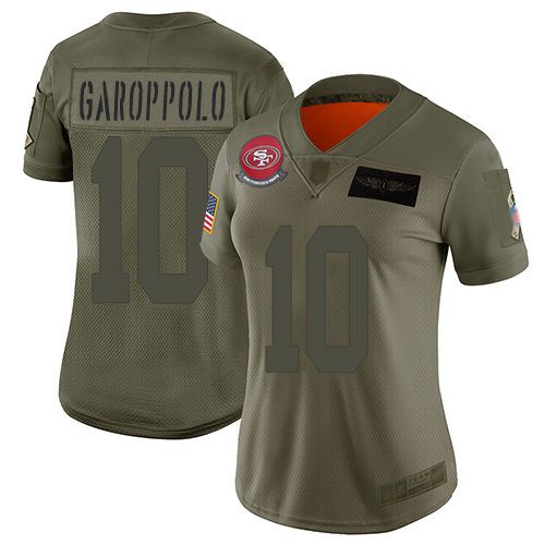 49ers #10 Jimmy Garoppolo Camo Women's Stitched Football Limited 2019 Salute to Service Jersey - Click Image to Close