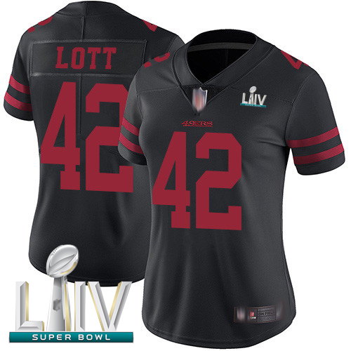 49ers #42 Ronnie Lott Black Alternate Super Bowl LIV Bound Women's Stitched Football Vapor Untouchable Limited Jersey - Click Image to Close