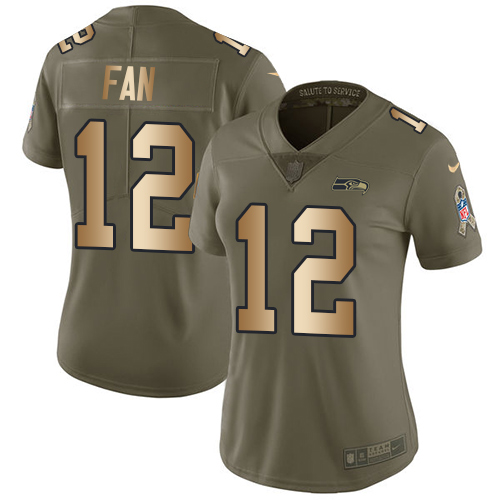 Nike Seahawks #12 Fan Olive/Gold Women's Stitched NFL Limited 2017 Salute to Service Jersey - Click Image to Close