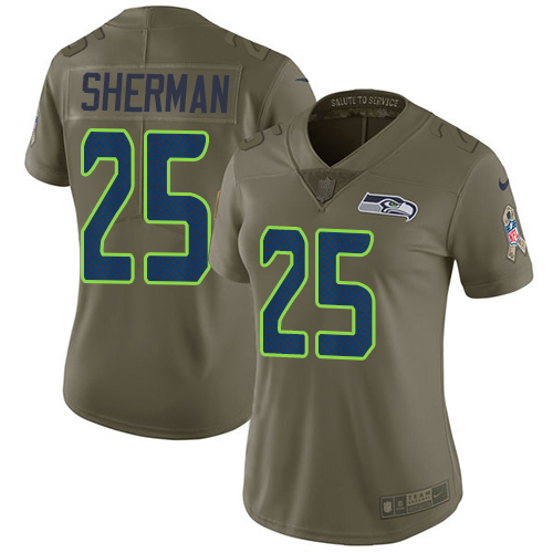 Nike Seahawks #25 Richard Sherman Olive Women's Stitched NFL Limited 2017 Salute to Service Jersey - Click Image to Close