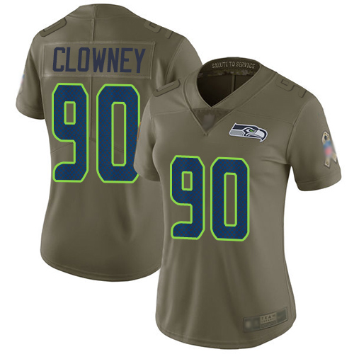 Seahawks #90 Jadeveon Clowney Olive Women's Stitched Football Limited 2017 Salute to Service Jersey - Click Image to Close