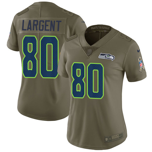 Nike Seahawks #80 Steve Largent Olive Women's Stitched NFL Limited 2017 Salute to Service Jersey - Click Image to Close