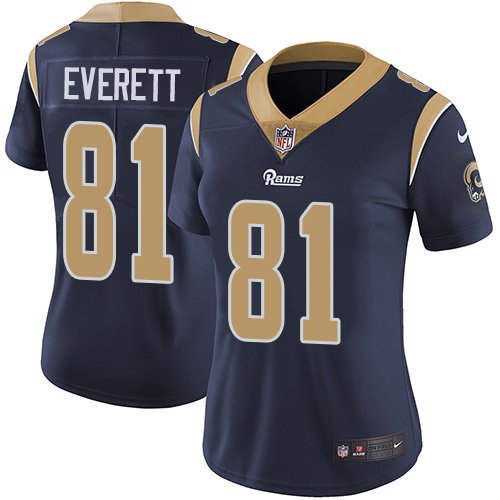 Nike Rams #81 Gerald Everett Navy Blue Team Color Women's Stitched NFL Vapor Untouchable Limited Jersey - Click Image to Close