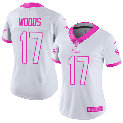 Nike Rams #17 Robert Woods White/Pink Women's Stitched NFL Limited Rush Fashion Jersey - Click Image to Close