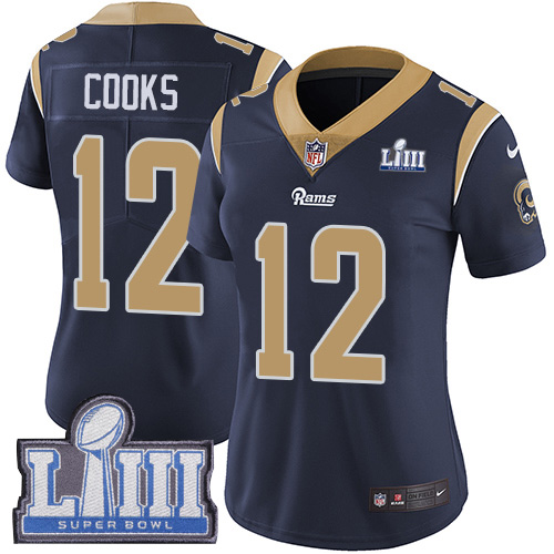 Nike Rams #12 Brandin Cooks Navy Blue Team Color Super Bowl LIII Bound Women's Stitched NFL Vapor Untouchable Limited Jersey - Click Image to Close