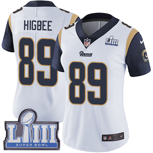 Nike Rams #89 Tyler Higbee White Super Bowl LIII Bound Women's Stitched NFL Vapor Untouchable Limited Jersey - Click Image to Close