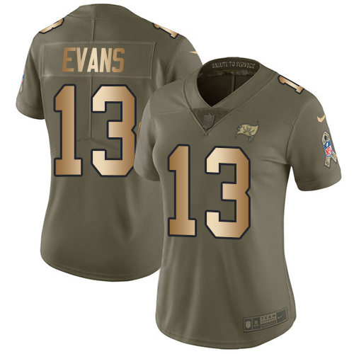 Nike Buccaneers #13 Mike Evans Olive/Gold Women's Stitched NFL Limited 2017 Salute to Service Jersey - Click Image to Close