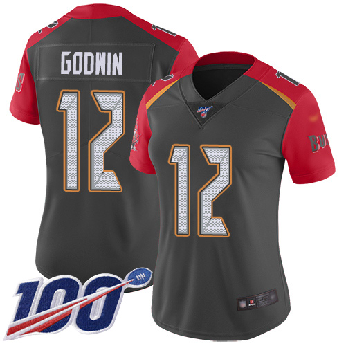 Buccaneers #12 Chris Godwin Gray Women's Stitched Football Limited Inverted Legend 100th Season Jersey - Click Image to Close