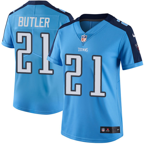 Nike Titans #21 Malcolm Butler Light Blue Women's Stitched NFL Limited Rush Jersey - Click Image to Close