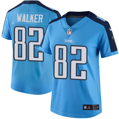 Nike Titans #82 Delanie Walker Light Blue Women's Stitched NFL Limited Rush Jersey - Click Image to Close