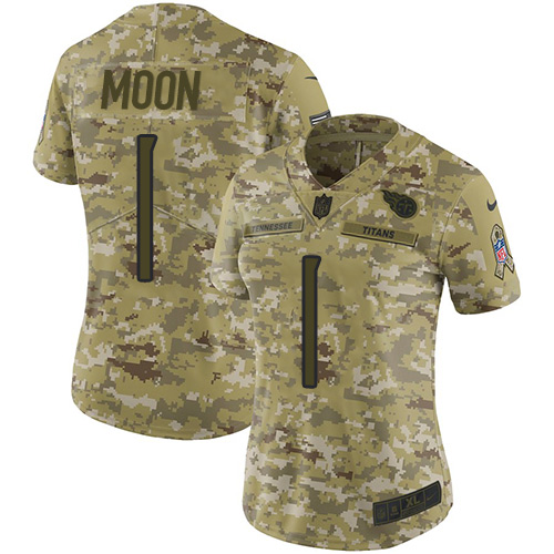 Nike Titans #1 Warren Moon Camo Women's Stitched NFL Limited 2018 Salute to Service Jersey