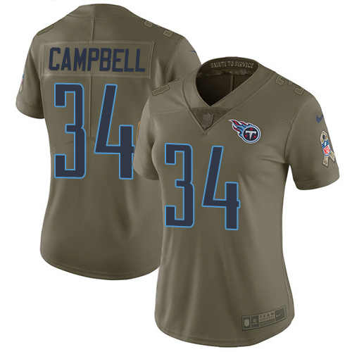 Nike Titans #34 Earl Campbell Olive Women's Stitched NFL Limited 2017 Salute to Service Jersey - Click Image to Close