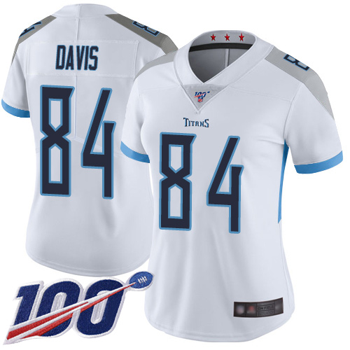 Titans #84 Corey Davis White Women's Stitched Football 100th Season Vapor Limited Jersey - Click Image to Close