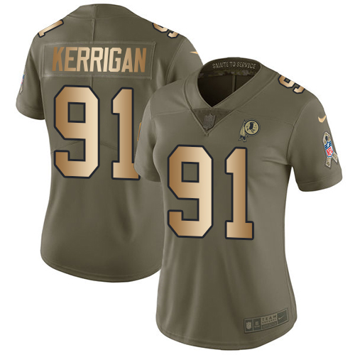 Nike Redskins #91 Ryan Kerrigan Olive/Gold Women's Stitched NFL Limited 2017 Salute to Service Jersey - Click Image to Close