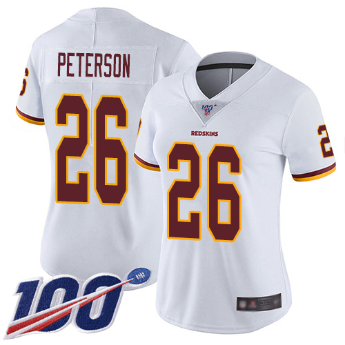 Redskins #26 Adrian Peterson White Women's Stitched Football 100th Season Vapor Limited Jersey - Click Image to Close