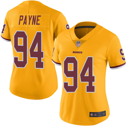 Redskins #94 Da'Ron Payne Gold Women's Stitched Football Limited Rush Jersey - Click Image to Close