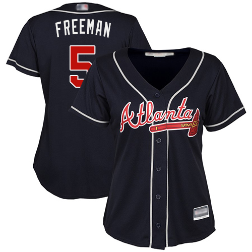 Braves #5 Freddie Freeman Navy Blue Alternate Women's Stitched MLB Jersey - Click Image to Close