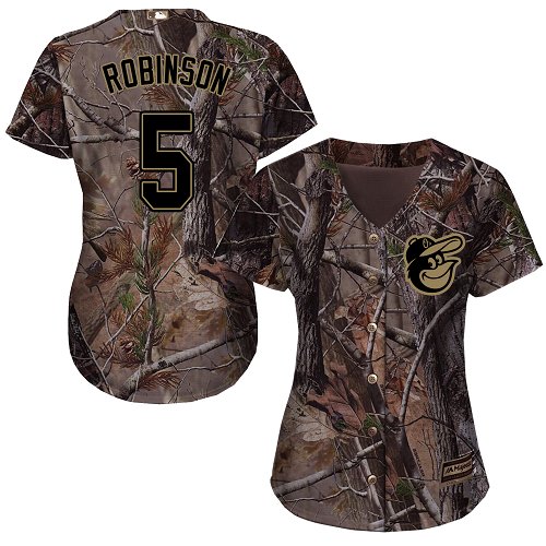 Orioles #5 Brooks Robinson Camo Realtree Collection Cool Base Women's Stitched MLB Jersey