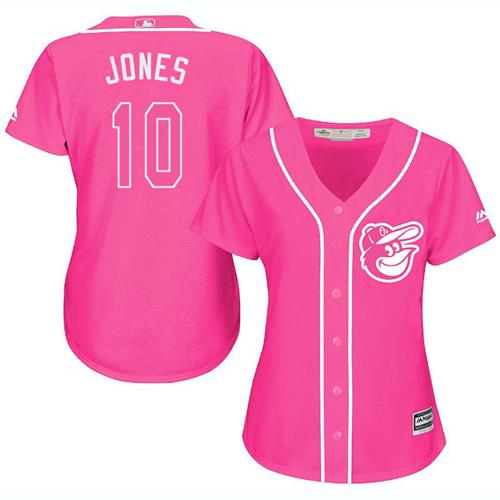 Orioles #10 Adam Jones Pink Fashion Women's Stitched MLB Jersey - Click Image to Close