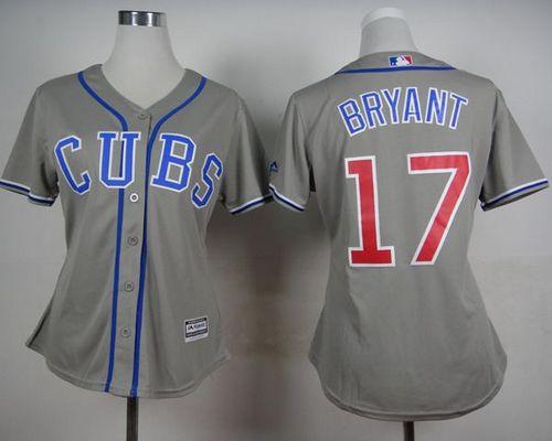 Cubs #17 Kris Bryant Grey Alternate Road Women's Stitched MLB Jersey - Click Image to Close