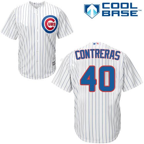 Cubs #40 Willson Contreras White(Blue Strip) Women's Home Stitched MLB Jersey