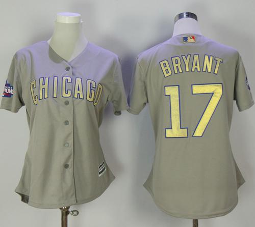 Cubs #17 Kris Bryant Grey 2017 Gold Program Cool Base Women's Stitched MLB Jersey