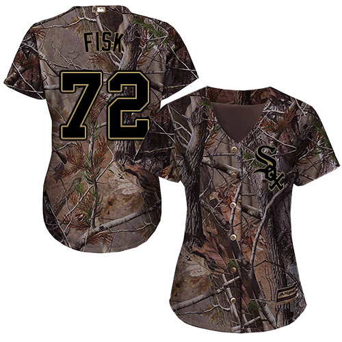 White Sox #72 Carlton Fisk Camo Realtree Collection Cool Base Women's Stitched MLB Jersey