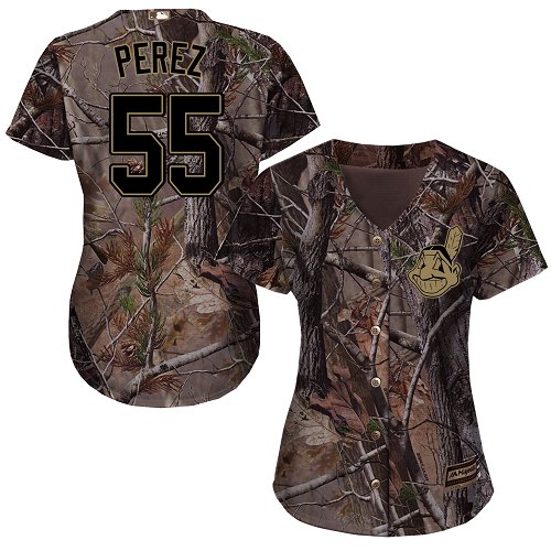 Indians #55 Roberto Perez Camo Realtree Collection Cool Base Women's Stitched MLB Jersey - Click Image to Close