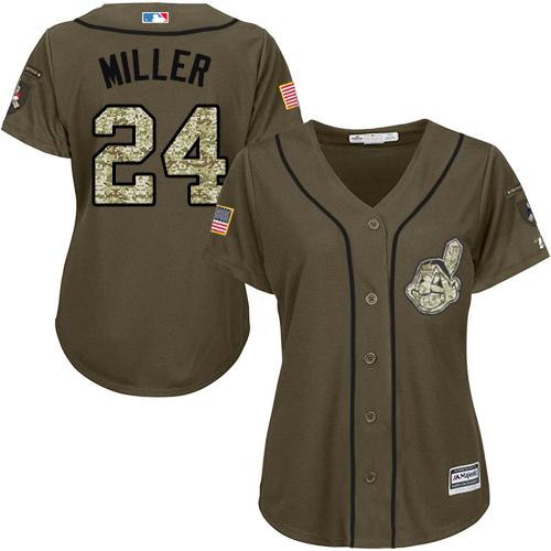 Indians #24 Andrew Miller Green Salute to Service Women's Stitched MLB Jersey - Click Image to Close