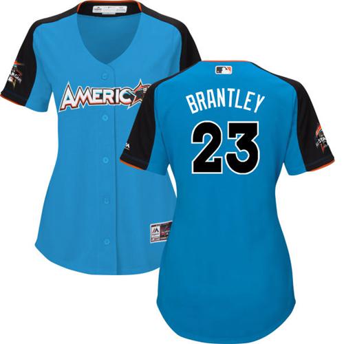 Indians #23 Michael Brantley Blue 2017 All-Star American League Women's Stitched MLB Jersey - Click Image to Close