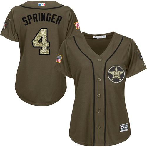 Astros #4 George Springer Green Salute to Service Women's Stitched MLB Jersey - Click Image to Close