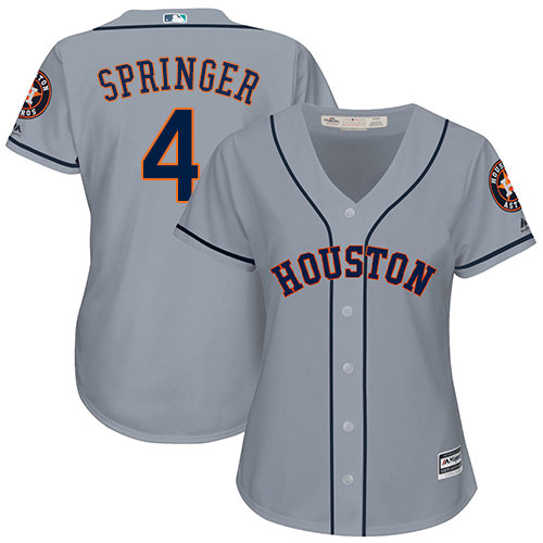 Astros #4 George Springer Grey Road Women's Stitched MLB Jersey - Click Image to Close