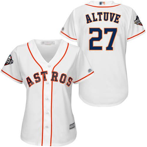 Astros #27 Jose Altuve White Home 2019 World Series Bound Women's Stitched Baseball Jersey - Click Image to Close