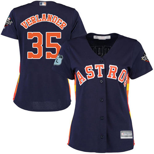 Astros #35 Justin Verlander Navy Blue Alternate 2019 World Series Bound Women's Stitched Baseball Jersey - Click Image to Close